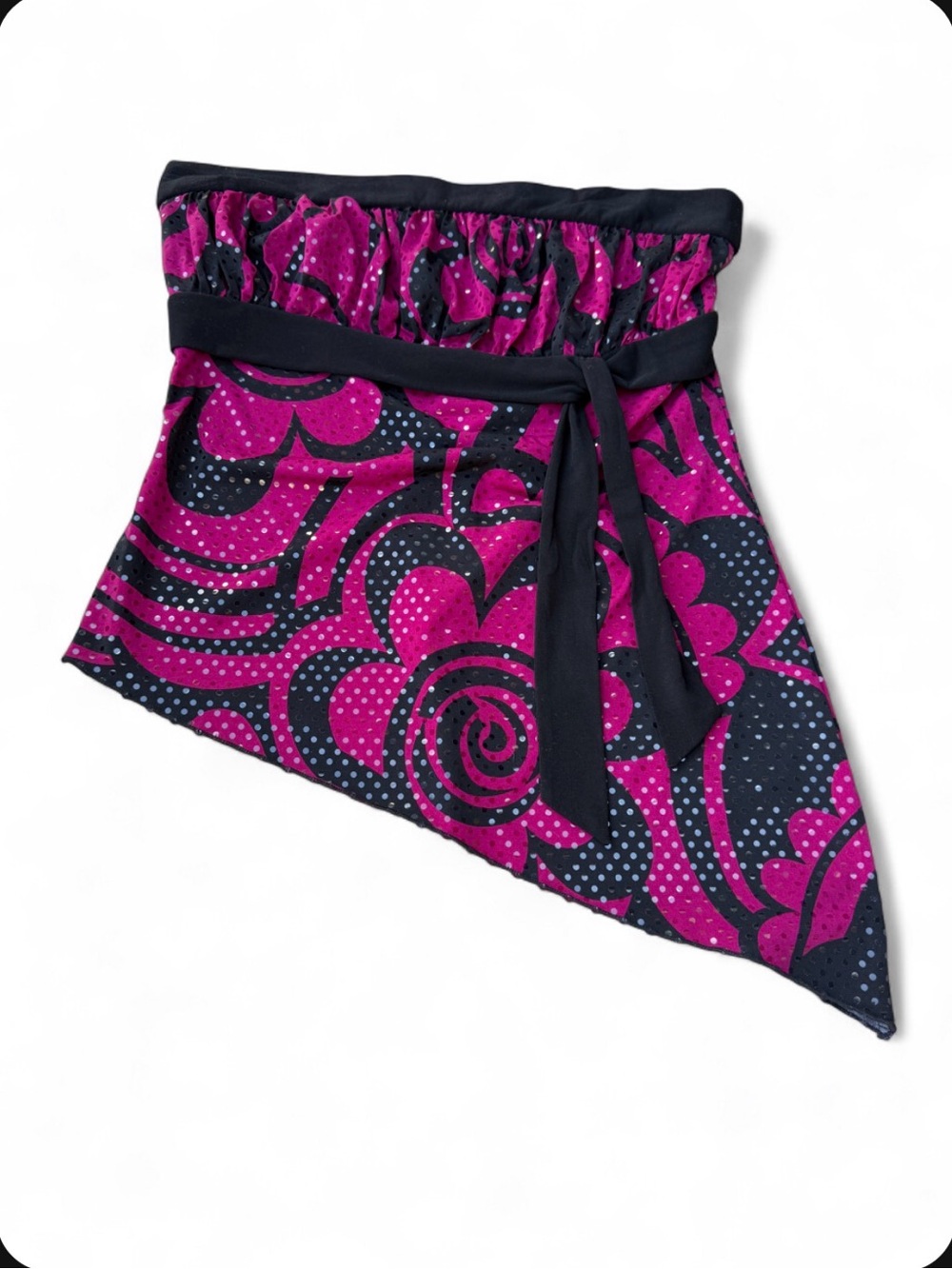Trixxi Strapless Asymmetric Crop Top in Magenta and Black